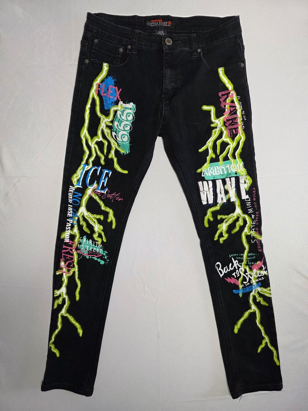 Copper Rivet graphic denim jeans Size 34/32